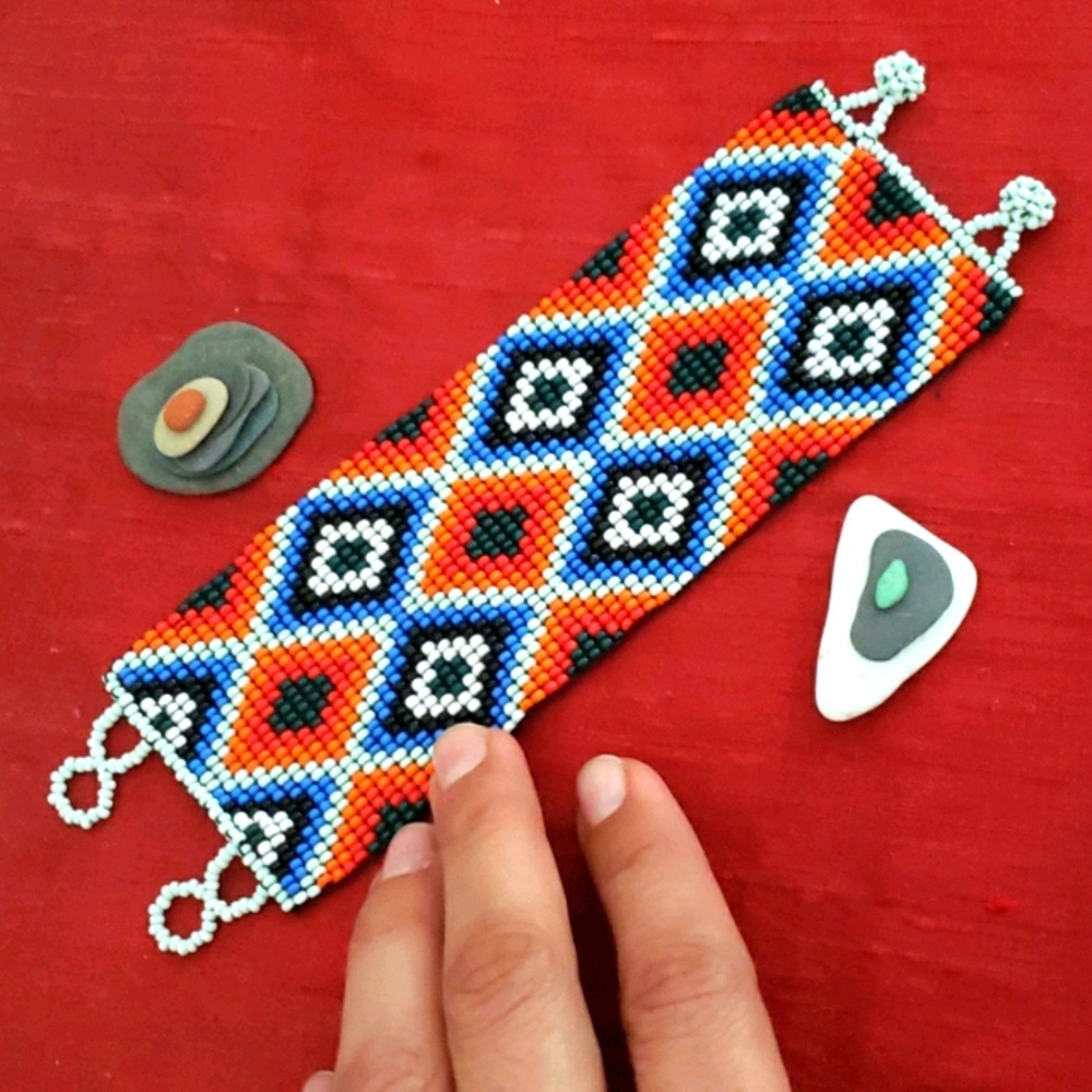 Mexican Glass Bead Cuff Bracelet
